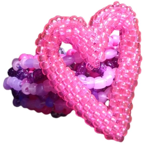 Kandi 3D Cage Cuff-With A Clear Pink Heart -Valentine Kandi Bracelet-Handmade - Picture 5 of 8